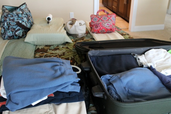 Here's the deal.  We don't want to have to lug our huge suitcases out of the car each night on the road.  So, we pack a 